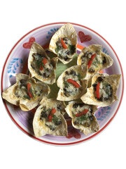 julienne with mushrooms in lavash baskets looks delicious isolated with transparent background