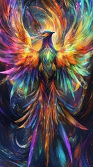 Obraz premium Abstract Bird Artwork with Rainbow Feather Details