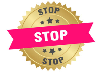 stop. stop round pink and gold label isolated on transparent background