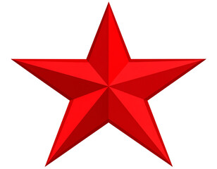 Flat Red Star Symbol with Bold Outline, Transparent Background PNG
