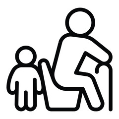 Fototapeta premium Grandfather with walking cane and child line icon, family lawyer concept. Vector graphics. Old man and kid, inheritance sign on white background, style for mobile or design.