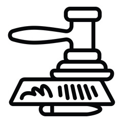 Document with pen and wooden gavel line icon, family lawyer concept. Vector graphics. Signed contract and judge hammer sign on white background, style for mobile or design.