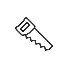 Hand saw, linear icon. Cutting tool for wood and construction materials. Line with editable stroke.