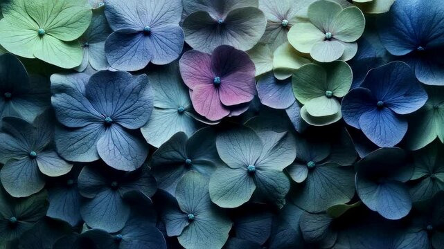 Close-Up of Pastel Hydrangea Petals, Delicate Floral Texture Background