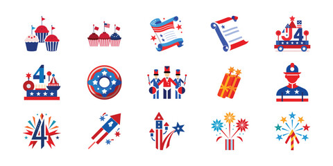 4th of July vector elements set  15 design bundle collection