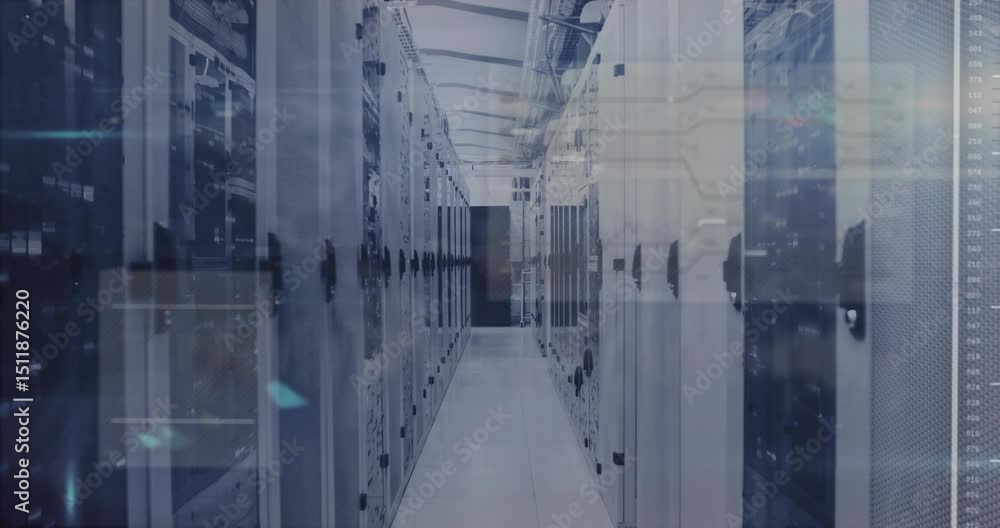 Poster upon corridor holding cluster gliding past racks panel sliding overlay graphics visualizing metrics