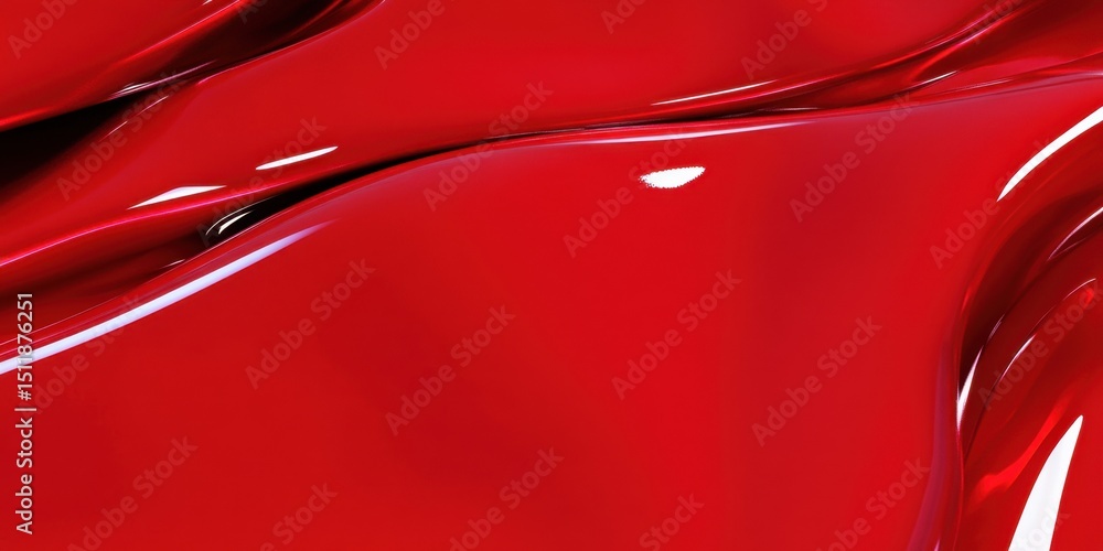 Poster crimson flow: a dynamic shot of vivid, glossy red, with curves that reflect light, presenting an ima