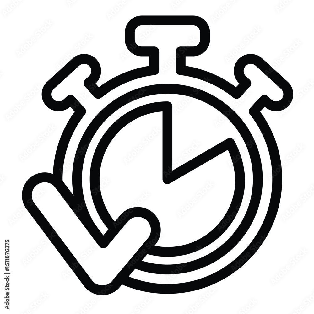 Poster stopwatch timer and checkmark line icon, project schedule concept. vector graphics. clock with task 