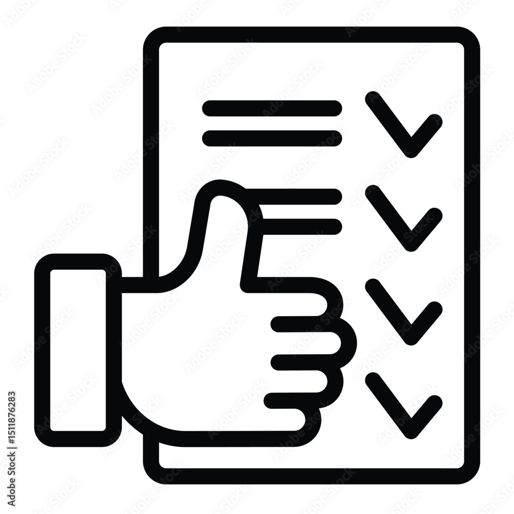 Poster checklist paper and thumb up hand line icon, design recruitment concept. vector graphics. summary of