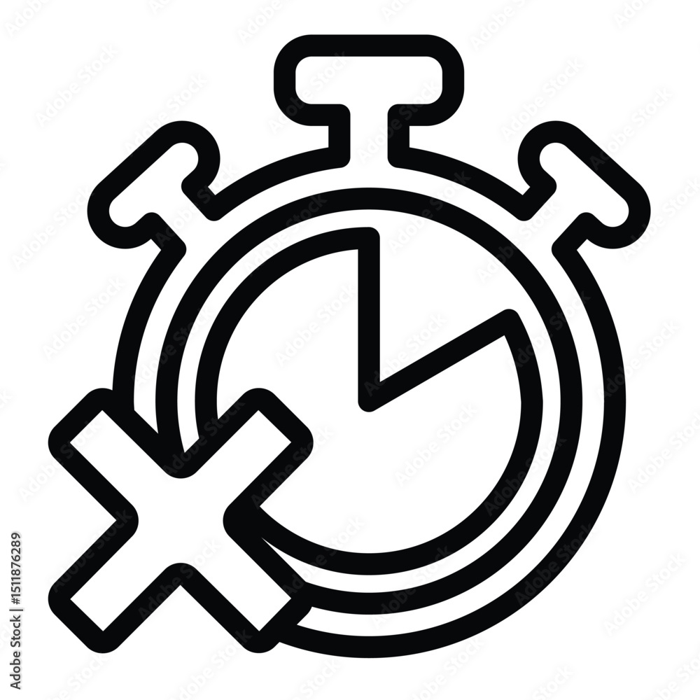 Poster stopwatch clock and cross line icon, project schedule concept. vector graphics. clock and task compl