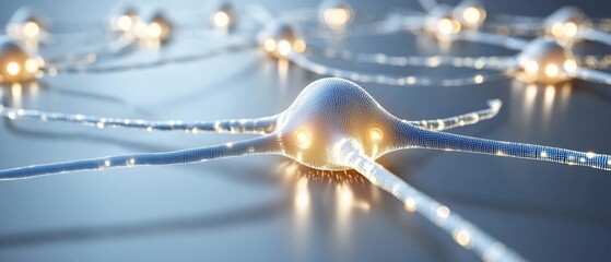 Interconnected neuronal network with illuminated nodes representing cellular communication