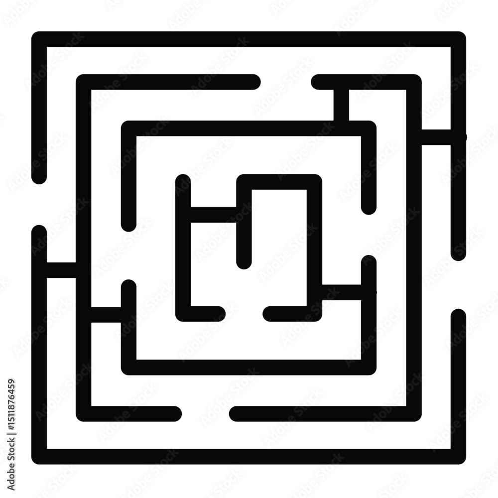 Poster square maze with entrance and exit line icon, logical game concept. vector graphics. labyrinth with 