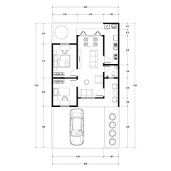 Black and White floor plan of a modern unfurnished house for your design. Suburban house vector blueprint. Architectural background.	