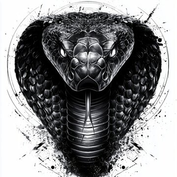 Black and white drawing of snake head