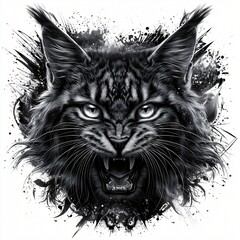 Obraz premium Black and white drawing of Cat head