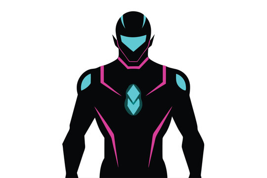 Cyberpunk bimana with neon lights on body in futuristic sci fi style vector art illustration