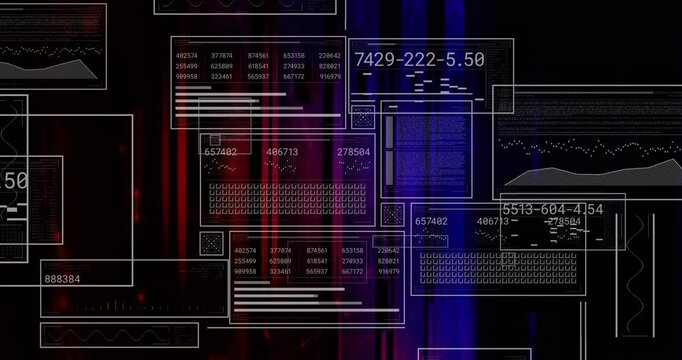 White-outlined panels appearing over backdrop populating charts fading while visualizing data flow