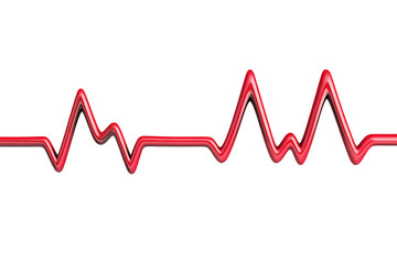 Red glossy cardiogram line on transparent background