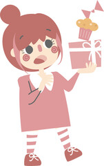 cute and lovely girl with gift and love letter, happy valentines day, birthday, love concept, flat png illustration cartoon character costume design