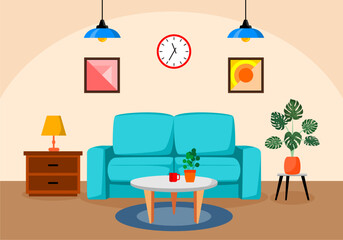 modern living room interior design illustration