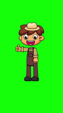 Thumbs Up Gesture by Chibi Farmer, Cute Cartoon Animation on Greenscreen