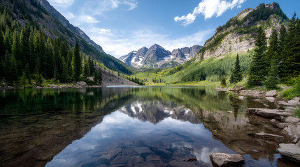 Mountain view above clouds flowers and blooming bushes at sunset sunbeams. Calm close-up beautiful landscape, screensaver background, Beautiful panorama. Summer vacation, holiday, amazing nature.