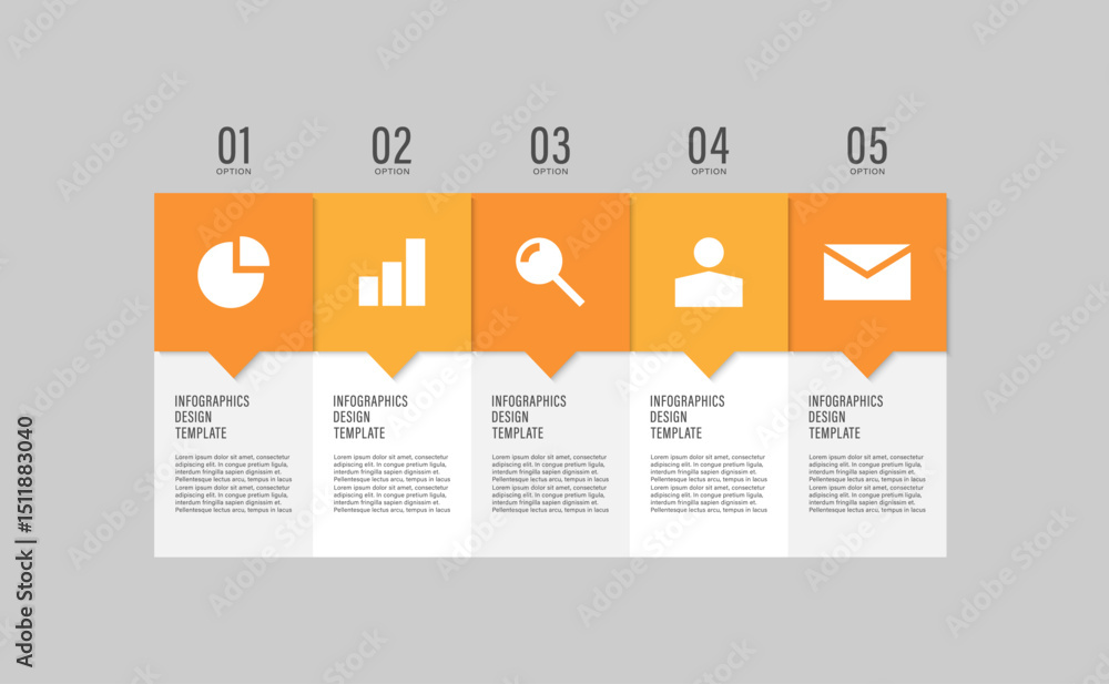 Poster minimalistic infographic template with five steps or processes. template for business presentations 
