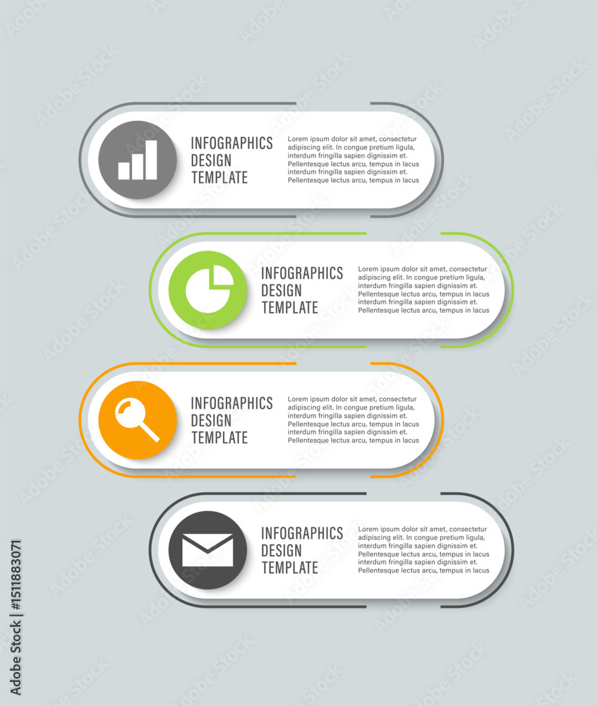 Aufkleber presentation business infographic design vertical template for four steps or processes with icons an