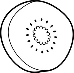 Kiwi Fruit Cross Section Outline Illustration.