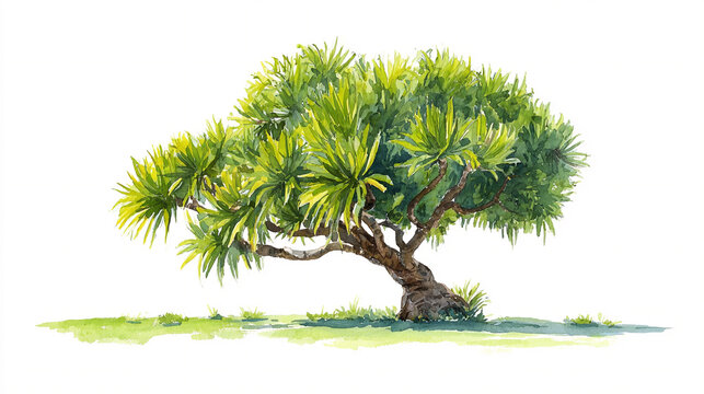 A single watercolor pandanus tree