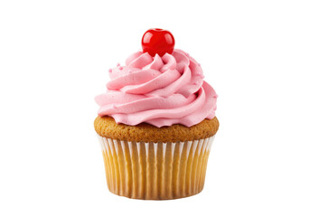 Isolated Pink Frosted Cupcake with Cherry Topping