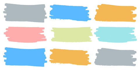 set frame rectangle orange yellow green blue brush stroke. Grunge brush vector hand drawn icon. Repeated irregular strokes with polka dots and a brush. Model trends drawn by hand.