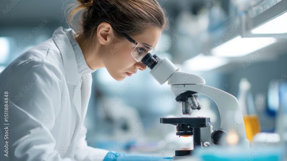 Aufkleber a focused scientist analyzing samples under a microscope in a modern laboratory setting, showcasing 