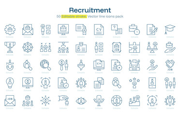 Recruitment line icon pack. Recruitment Stroke icon set. Editable Stroke icon