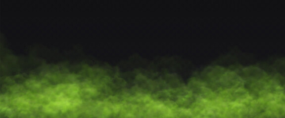 Green Fog effect on transparent dark background. Vector Smoke cloud.