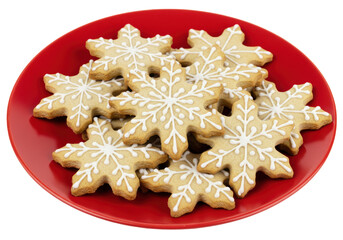 Isolated Snowflake Cookies on Red Plate Holiday Treats