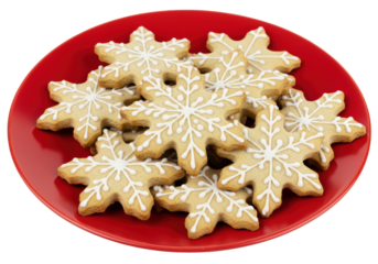 Isolated Snowflake Cookies on Red Plate Holiday Treats