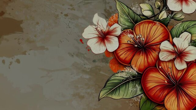 Vibrant Hibiscus and Floral Design on Textured Background