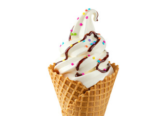 Isolated Soft Serve Ice Cream in a Waffle Cone