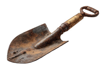 Rusted shovel,  angled view,  metal,  handle,  dirt,  old