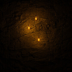 Dark Stone Wall with Edison lamp Lighting 3D Rendering
