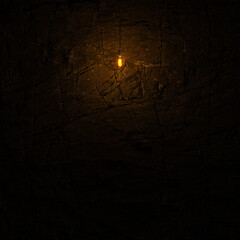 Dark Stone Wall with Edison lamp Lighting 3D Rendering