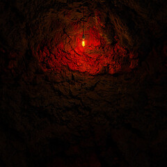 Dark Stone Wall with Edison lamp Lighting 3D Rendering