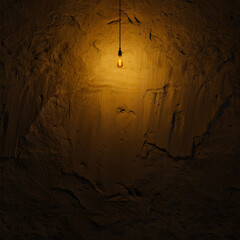 Dark Stone Wall with Edison lamp Lighting 3D Rendering