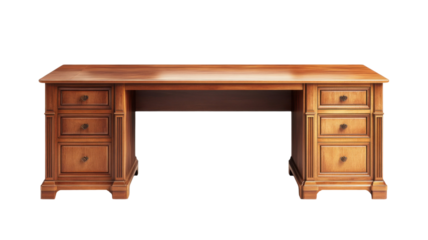 Modern Wooden Desk with Clean Lines and Spacious Surface Isolated on White Background