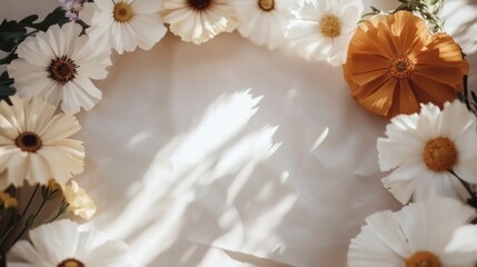 Beautiful floral arrangement with white and orange flowers on a light background showcasing nature's elegance in spring