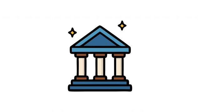 Title Bank Building with Three Columns for financial marketing collaterals and business branding projects. Suitable for representing stability and strength.