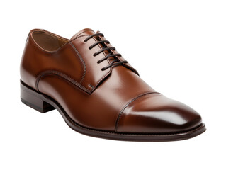 Isolated Polished Brown Leather Oxford Shoe with Lace Up Closure