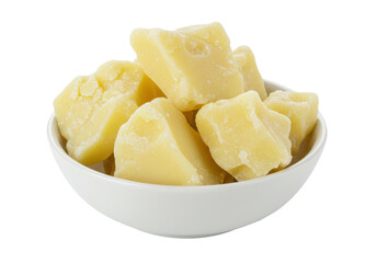 Isolated Heap of Shea Butter Chunks in a White Bowl Natural