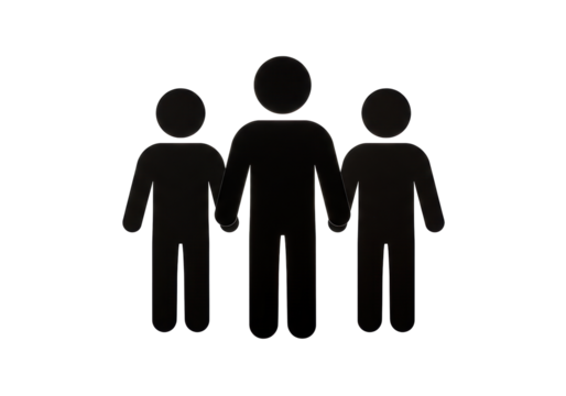 Isolated Black Silhouette of Three People Standing Together in Group - Powered by Adobe